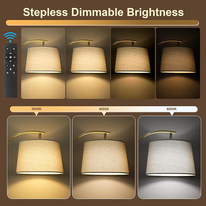 G-SAFAVA Real Wood Floor Lamps for Living Room Bedroom, 62.5" Mid Century Modern Lamp Gold Standing Tall Arc Lamps with Foot Switch, Floor Lamps for Nursery Office Decor Corner Reading Room Light