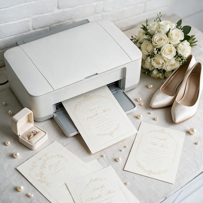 100 Sheets Ivory Linen Textured Cardstock Paper for Printing 5x7 Inch | 300gsm Cream Thick but Printer-Friendly Card Stock for Wedding Baby Shower Invitations, Annoucements or Name Cards