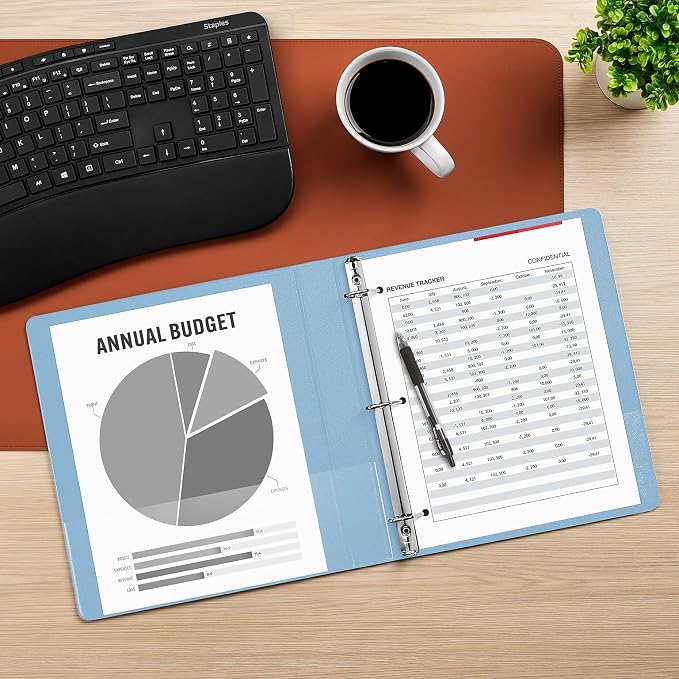 Staples Heavy-Duty 1-Inch 3-Ring View Binder, D-Ring, Light Blue | Durable binder for everyday school and office document organization.