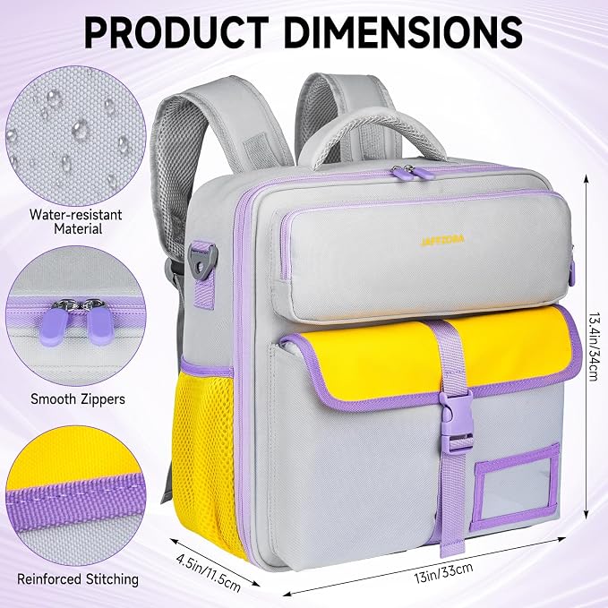 Zipper Binder 3 Ring 3 Inch with Shoulder Strap, Large Binder Backpack with Zipper Fits 13 Inch Laptop for College Office Travel, 700 Sheets Capacity,Gray&Yellow