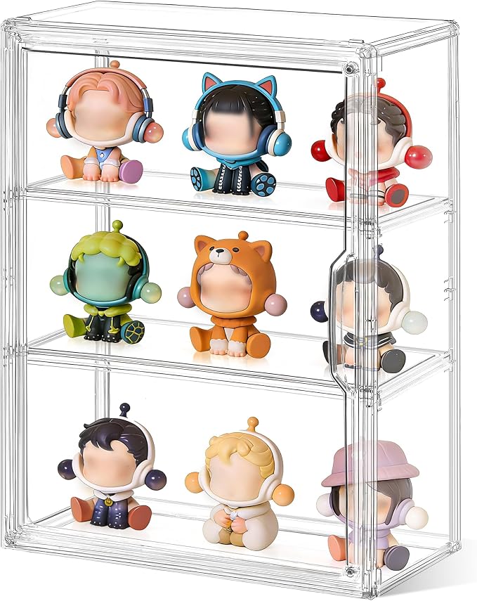 1 Pack ﻿3-Tier Clear Acrylic Display Case Wall-Mounted & Stackable Organizer with Magnetic Door, Dustproof Storage Cabinet for Collectibles Handmade Models (1, 10.6"(L) x 5.1"(W) x 14.2"(H))