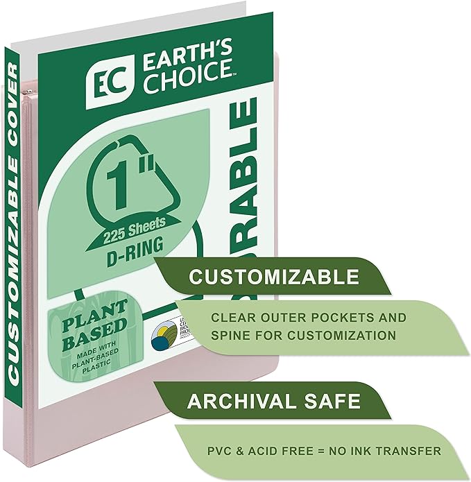 Samsill Plant-Based 1 Inch Durable D-Ring, View Binder, Eco-Friendly, USDA Certified Biobased, 2 Pack, Rose