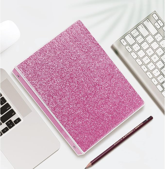 NatureTouch 3 Ring Binder, Glitter 1 Inch Organizer (10.5'' x 11.5'') Holds 8.5'' x 11''Letter Size 300 Pages, Waterproof Durable View Binder, 1 Pack, Pink