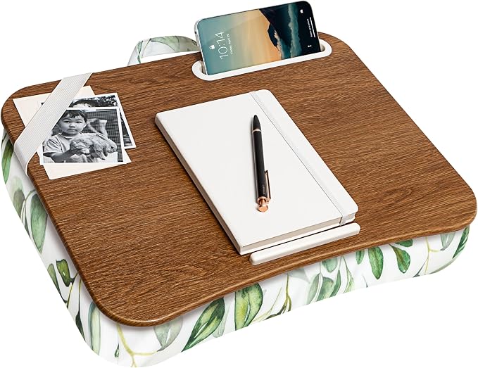 LAPGEAR Designer Lap Desk – Watercolor Leaves, Fits 15.6” Laptops