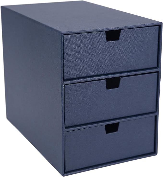 Bigso Box of Sweden Ingrid 3-Drawer Fiberboard Desk Organizer for Office Supplies & Accessories - Stackable Makeup Drawer Organizer - 6.3in x 9.9in x 8.1in - Blue