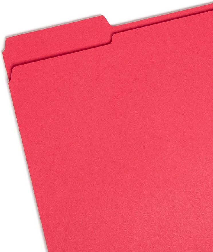 Smead File Folder, Reinforced 1/3-Cut Tab, Letter Size, Red, 100 per Box (12734)