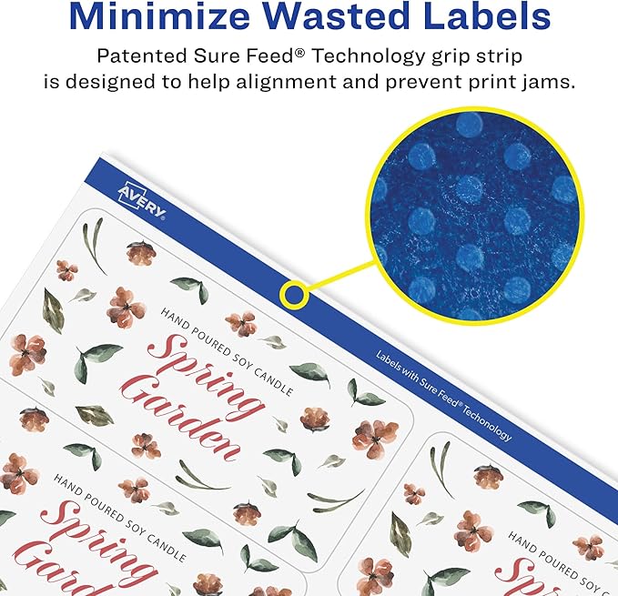 Avery® Matte White Removable Rectangle Labels, Sure Feed® Technology, 2" x 4", 500 Removable Labels, Laser/Inkjet Printable