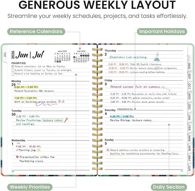 Planner 2026-2027, Monthly & Weekly Jul 2026-Jun 2027 Planner Calendar