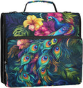 Beautiful Peacock 3 Ring Zipper Binder with Handle 1.5 inch Binder Organizer Bag, Multi Pockets Office File Folder Bag with Shoulder Strap 500 Sheet Capacity