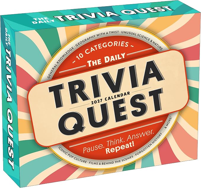 The Daily Trivia Quest 2027 Daily Desk Calendar: Boxed Page-a-Day Calendar for Home and Office Organization with Full-Color Tear-Off Pages & Cardboard Easel