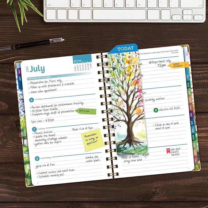 HARDCOVER Academic Year 2026-2027 Planner: 14 Months (May 2026 Through June 2027) 5.5"x 8" Daily Weekly Monthly Planner Yearly Agenda. Bookmark, Pocket Folder and Sticky Note Set (Tree Seasons)