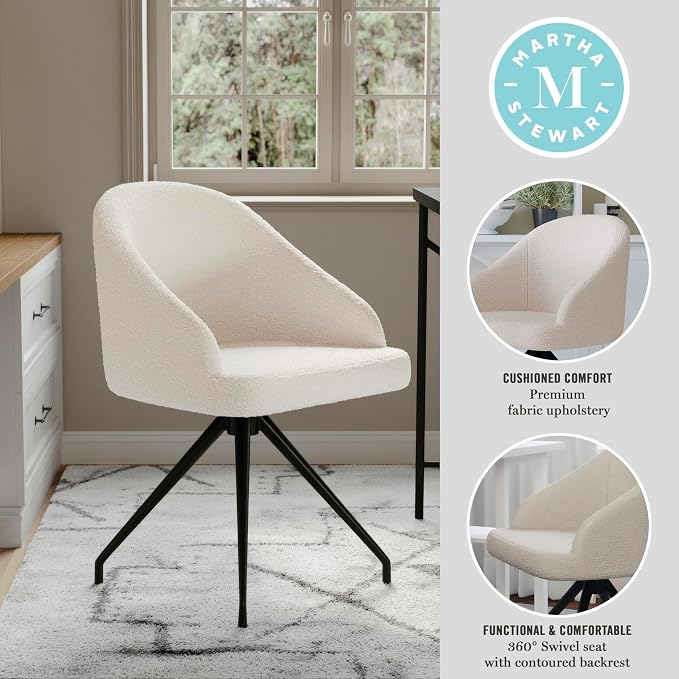 Martha Stewart Sora Upholstered Stationary Office Chair, White | Oil Rubbed Bronze Frame