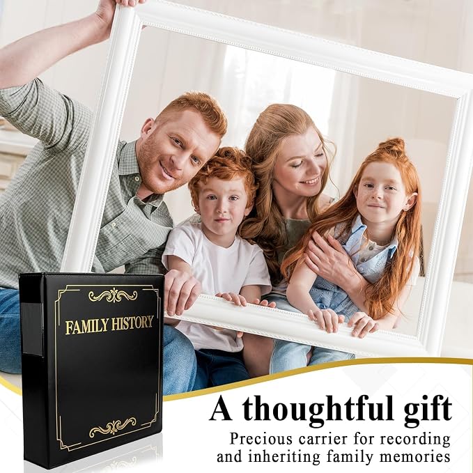 Family History Binder 3 Ring 50 Families Group Sheets 8th Generation Family Tree Chart 16 Sheets Genealogy Binder Black Cover Genealogy Organizer Supplies with Pen Loop PVC Pocket for Families History