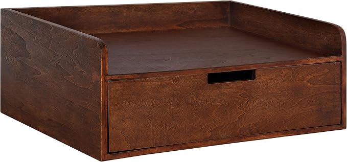 Kate and Laurel Kitt Modern Floating Wall Shelf Side Table with Drawer, 18" x 12" x 6.5", Walnut