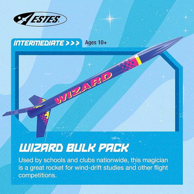 Estes 1754 Bulk Pack of 12 Wizard Rocket-Building Kits, Intermediate Flying-Rocket-Model Kits for Ages 10+, Classroom Science Experiments