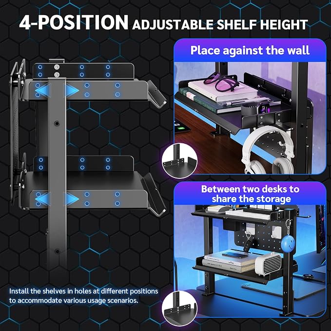 Metal Clamp On Desk Shelf,Storage Shelves with Pegboard and Pencil Holder | 2-Tier Adjustable 16 inch Above or Under Heavy Duty Desktop Organizer with Headphone Holder for Desk Accessories (Black)