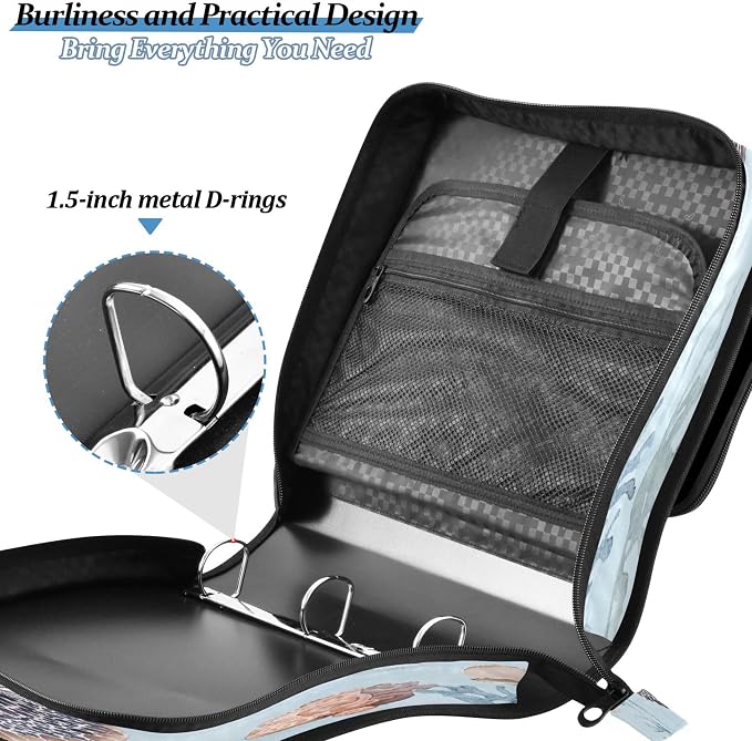 3 Ring Zipper Binder Watercolor Sea Turtle Binder Organizer Portfolio with File and Shoulder Strap & Handle Large Capacity File Folder