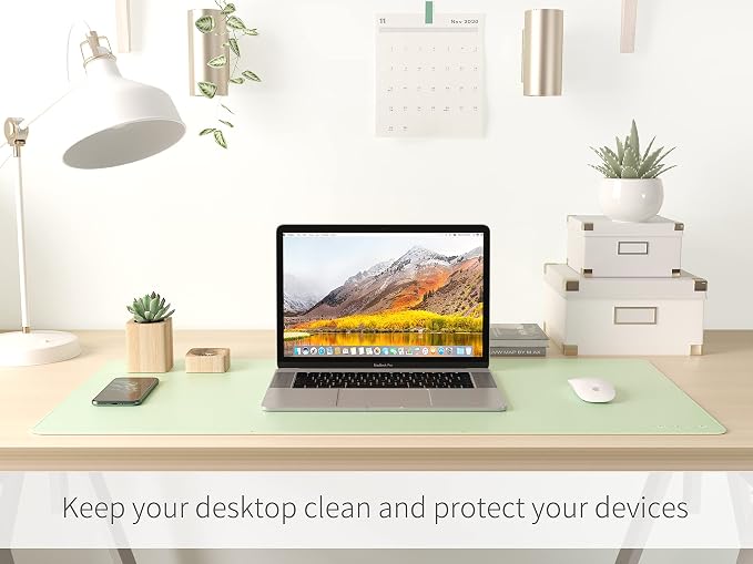 RENMTURE Dual-Sided Mouse Pad, Natural Cork & PU Leather Large Desk Pad for Office and Home Work, Desk Protector Non-Slip, Waterproof, Easy Clean (Light Green, 36"x17")
