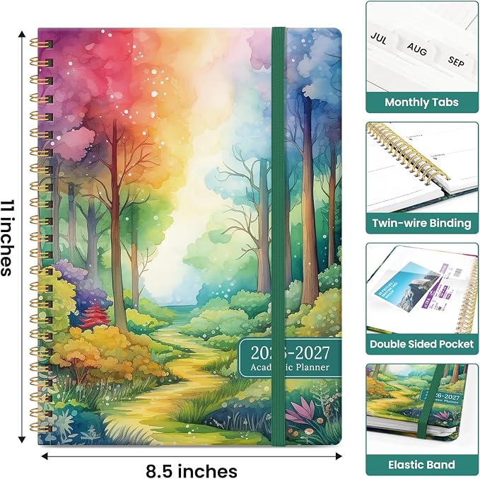 Taja Planner 2026-2027, Jul 2026-Jun 2027 Monthly & Weekly Calendar Planner | 8.5" x 11", Hardcover Academic Calendar, Teacher Student Agenda Book with Tabs, School Office Supplies, Mystic Forest