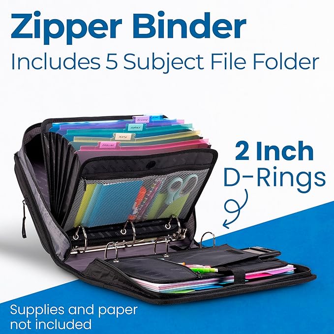 Case-it Dual Zipper Binder | Two 2" D-Rings | 700-Sheet | Dual-301 Pink | Dual 2.0 2-in-1, 5-Subject Expanding File Folder, Multiple Pockets, Storage Organizer, Shoulder Strap, School & Office