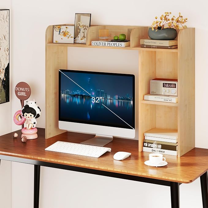 WAYTRIM Desk Shelf, Desk Hutch 3-Tier Desktop Bookshelf & Desk Organizer Shelf for Top of Desk, Wood Desktop Storage Shelf for Dorm, Office, Small Space, Desk Organizers and Accessories
