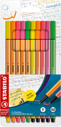 STABILO - Pen 68 & point 88 - Premium Felt Tip Pen & Fineliner - Pack of 10 - Assorted Neon colors