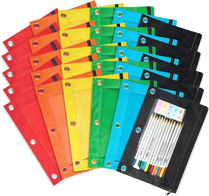 Shemira Pencil Pouch for 3 Ring Binder, 30 Pack Pencil Pouches Bulk in 6 Colors, Binder Pencil Pouch with Smooth Zipper, Zipper Pencil Pouches, 3 Ring Binder Pencil Pouches, Clear Window Pencil Case | Binder Pencil Pouch with Smooth Zipper, Zipper Penc...