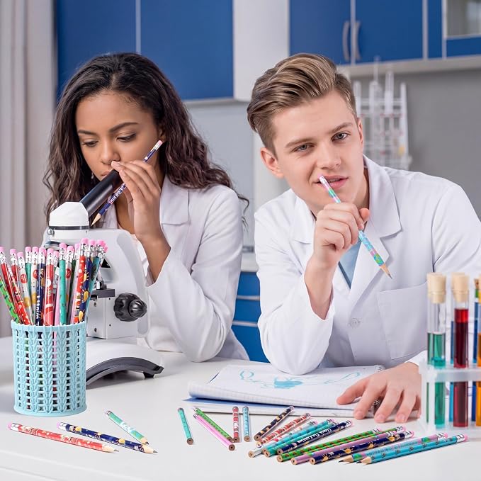 Nezyo 48 Pcs Science Pencils Bulk Science Party Favors Chemistry Pencils with Eraser Motivational Back to School Gifts for Students Fun Scientist Birthday Lab Gifts Cute Reward Teacher Supplies Decor