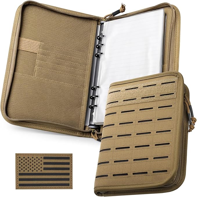 Molle Notebook Cover with Detachable A5 Clear Plastic 6-Ring Binder | 6.9x10" Zip Book Cover, 80 Refill Line Papers, 1“ O-Ring Padfolio binder, for Gift Planners Travel Feild Work School