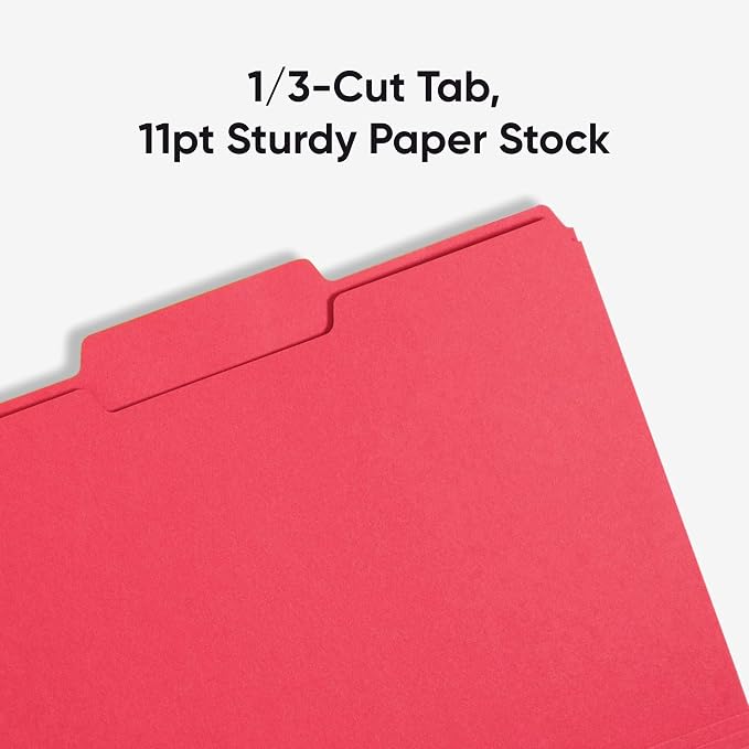 Smead File Folders Letter Sized, 1/3-Cut Tab, Assorted Positions, Letter Size, Assorted Primary Colors, 100 Per Box (11943) (Pack of 5)