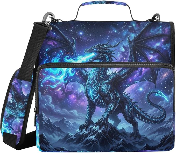 Dragon Pattern 3 Ring Zipper Binder with Shoulder Strap & Handle 2 Inch D-Ring Zippered Binder Bag with Multiple Pocket & Pencil Pouch, Binder Organizer for School or Office
