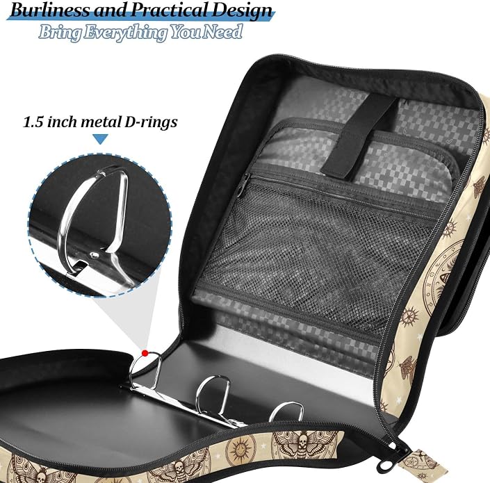 Zipper Binder Bag 3 Ring File Folder Portfolio Organizer Zippered Binder Bags with Strap Fits Laptop Women Men