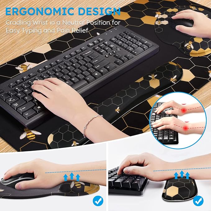 iCasso Honeycomb Mousepad 35.4"x15.7", Desk Protector for Workspace | Travel Mousepad Set with Keyboard Wrist Rest, Stylish Ergonomic Desk Pad for Computer Vanity Office Workspace Area