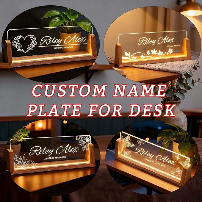 Custom Desk Name Plate Personalized, Light Up Office Name Sign for Boss Coworker Employee, Appreciation Gifts for Professionals, Modern Office Decor
