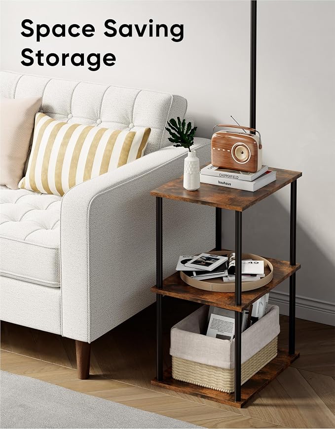 Floor Lamp with Table, Night Stand with Lamp, Narrow Side Table with 3CCT LED Bulb, Small Coffee Table, Modern End Table with Storage Shelves for Living Room Bedroom Home Décor