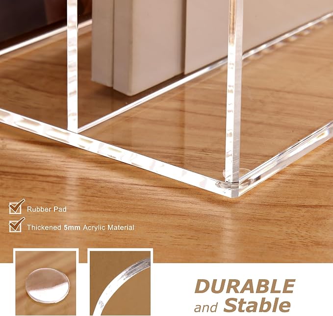 SANRUI Acrylic Desk Magazine File Holder, Clear,4 Vertical Compartments | Workspace Document Organizer Sorter for Documents, Tablet, Magazines, Books & Accessories