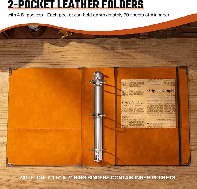 OVESMUSL 2 Pack PU Leather 3 Ring Binder, 2 Inch Brown Tree | Fits 8.5x11 letter paper, holds 500 sheets, loose leaf organizer