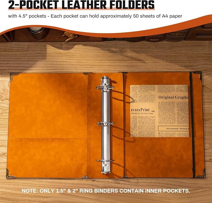 OVESMUSL 2 Pack PU Leather 3 Ring Binder, 2 Inch Green Tree | Fits 8.5x11 letter paper, holds 500 sheets, loose leaf organizer