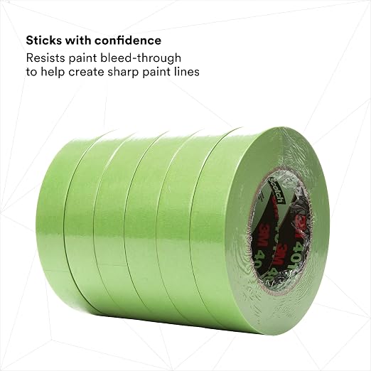 3M High Performance Green Masking Tape 401+, 24 mm x 55 m, 6.7 mil | 24 Roll/Case, Superior Adhesion, Clean Removal, Highly Conformable, Paint-Bleed Resistant