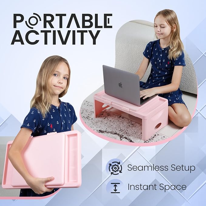 Loddie Doddie Lap Desk, Folding Desk, Portable Table, Blush, 9.75" x 12" | Trays & Pocket Keep Essentials Close, 2 lb Easy to Carry, Sturdy Plastic & Alloy Steel, Bed Desk, Bed Tray, Lap Desk for Kids