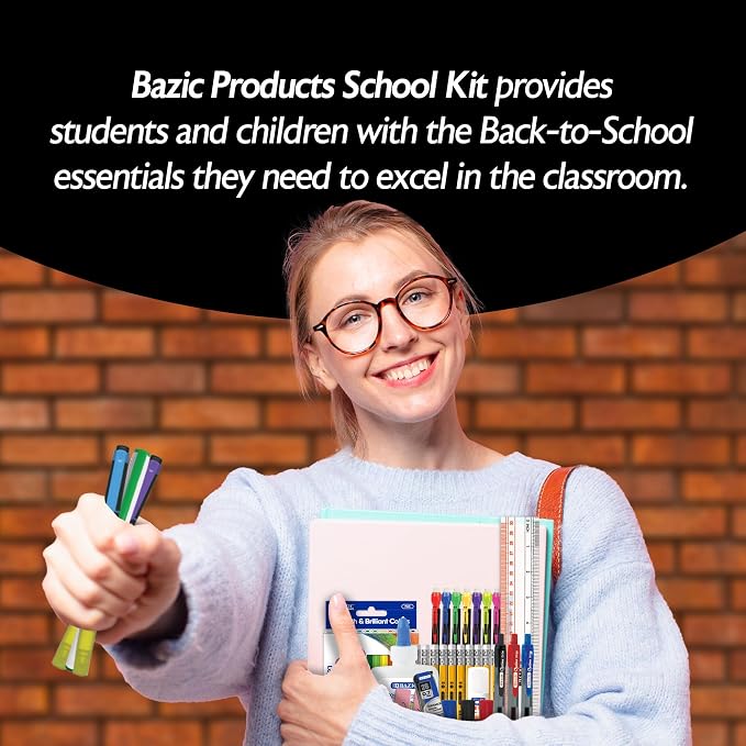BAZIC PRODUCTS 66-Piece Back to School Supplies Kit | Bundles writing, Coloring, Correction, Desk tools in, For school and office use