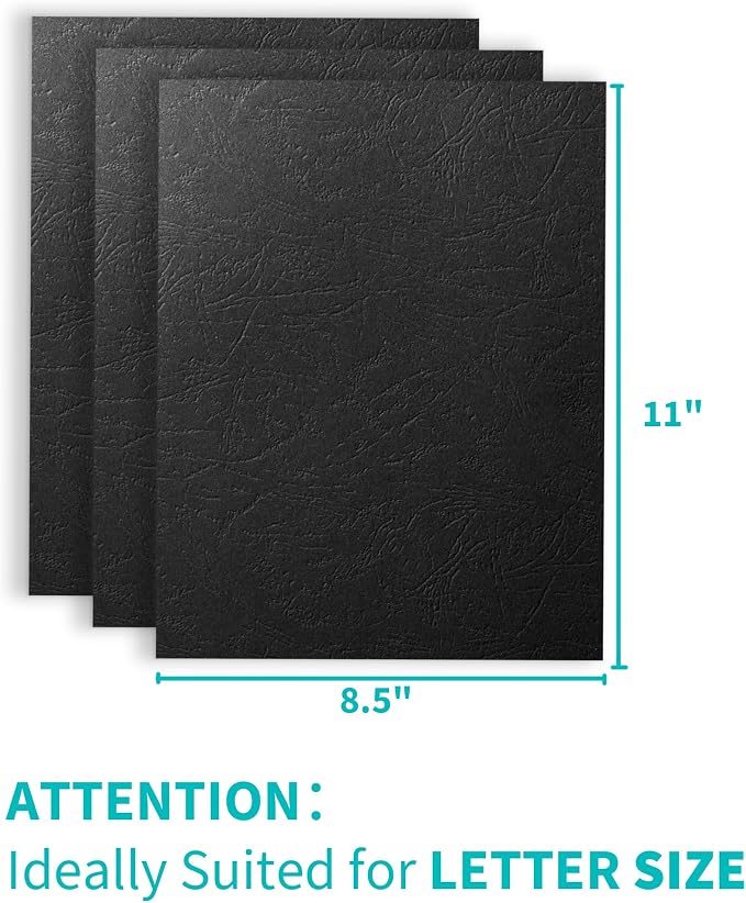 Binditek 13 Mil Grain-Texture Paper Binding Covers, 8.5x11", Black, 50 Pack | Paper Binding Covers, 8.5" x 11" Letter Size, 250 GSM, 90 lb, Square Corners, Unpunched, for Business, School Projects