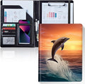 Padfolio/Portfolio Folder Clipboard,Padfolio Clipboard,Writing Portfolio Leather with Cover for Card Holder Slot Letter Size A4 for Office Conference Notepad Clip Boards,Dolphins Jumping at Dusk