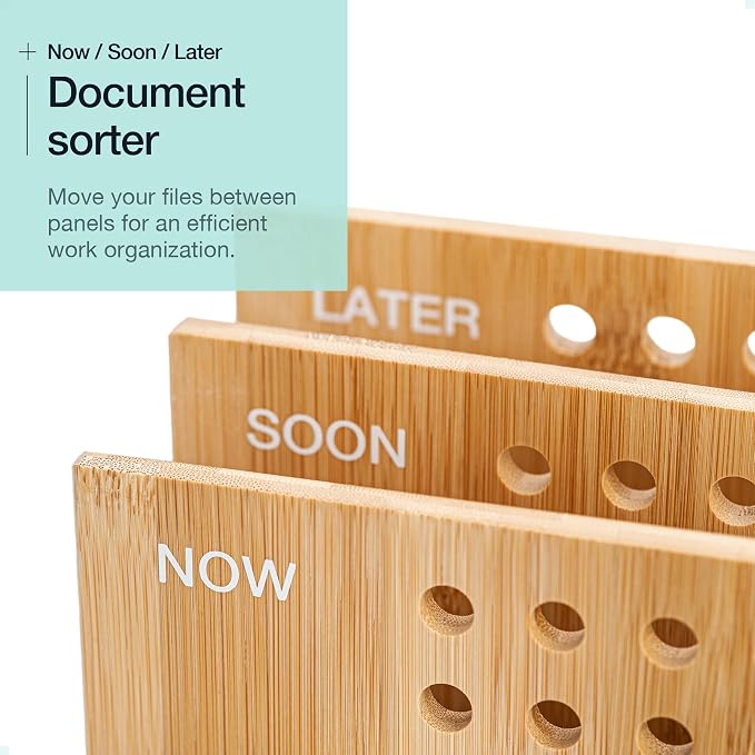 Bamboo Wood Desk Organizer: 3-Tier File Holder, Mail Organizer, Non-Slip Design, Effortless Assembly, Perfect for Desk System