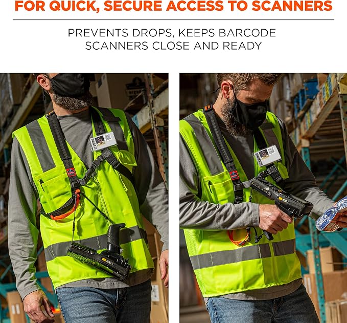 Ergodyne Squids 3138 Barcode Scanner Padded Harness, Tethering Lanyard for Bar Code Scanners, Breakaway Design Large