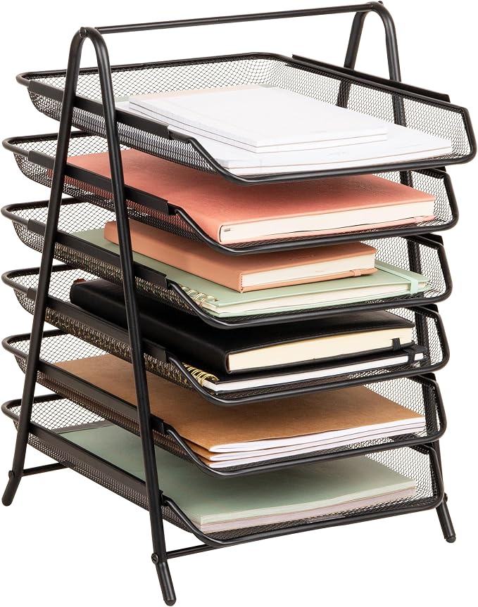 Mind Reader 6-Tier Paper Tray, Desktop Organizer, File Storage, Office, Metal Mesh, Black