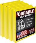 Samsill Durable 1 inch 3 Ring Binder, D Ring Binder, 100% Recycled Chipboard, Yellow, 4 Pack