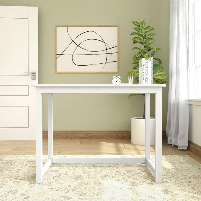 Plank+Beam Classic Desk, 40 Inch, White | Wooden Writing Desk, Non-Toxic Finishes, Large Desk Space, Engineered Wood, Matching Style, Solid Wood