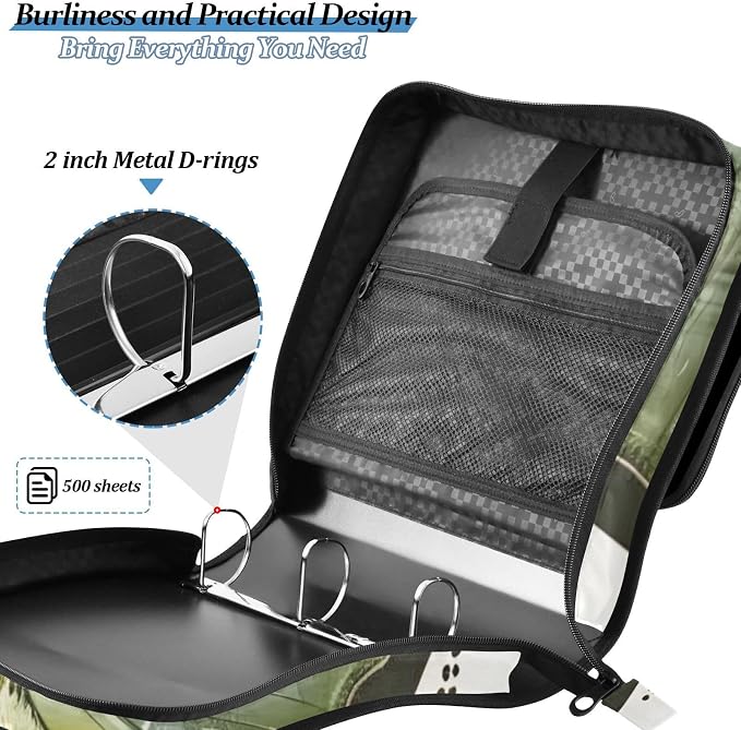 Moth Moon Art Butterfly 3 Ring Binder Bag 1.5 inch Binder Organizer with Zipper Shoulder Strap 500 Sheet Documents Storage for School Office