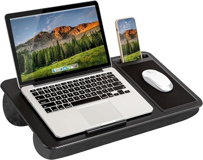 LAPGEAR Home Office Lap Desk – Black Carbon, Fits 15.6” Laptops